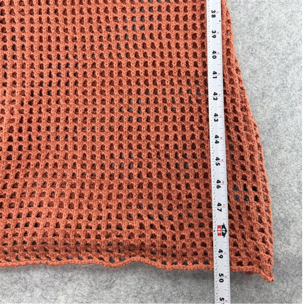 Beige Botany Crochet Maxi Dress M Rust Orange Open Knit Boho Festival Cover Up - Picture 7 of 9